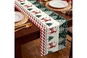 Viosmut Camino de Mesa Navidad 40x140 cm, Camino de Mesa Navideño Lindo Alce Árbol de Navidad Decoracion Mesa Navideño, Moderno Centro de Mesa de Navidad para Adornos de Cocinas Interiores Exteriores