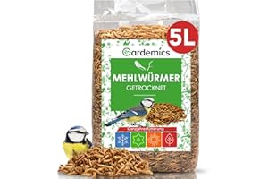 Gardemics Mehlwürmer getrocknet 5 Liter - 800g - Premium Insektenfutter für Vögel, Fische, Schildkröten, Nager, Igel, Reptilien, Vogelfutter Mehlwürmer getrocknet