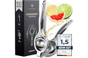 HEIXSTAR Zitronenpresse Handpresse, Universelle Größe perfekt für alle Zitrusfrüchte, 100% Rostfrei & Spülmaschinenfest + Graues Etui, Saftpresse Manuell, Lemon Squeezer, Limettenpresse, Zitruspresse