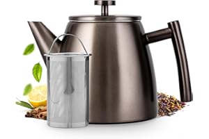Vaja Trends Teekanne, 1L Doppelwandig Aus Gunmetal Edelstahl Mit Siebeinsatz, Mit Stövchen, Tea Maker, Teekanne Edelstahl