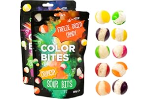 ‎LUCKY TREATS Color Bites – Gefriergetrocknete Süßigkeiten - Freeze Dried Candy - Crunchy Fruit und Sour Bits - 2x 100 g Knusprige Vegan Bonbons – American Candy & TikTok Trend