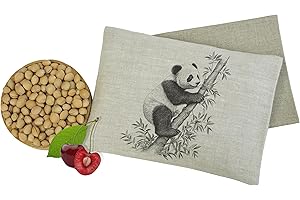 MARKUS Linen Coussin Chauffant en Noyaux de Cerises pour Bébés, Enfants - Micro-ondes, Four - Coussin à Grains avec Housse en Lin - Bouillotte Sèche avec Motif Panda - Petit - 12x18 cm