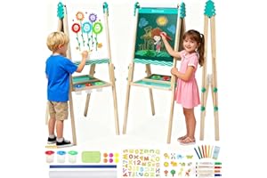 Siairo Lavagna per bambini, Lavagna con Cavalletto Bambini in legno, Disegno dell'arco regolabile in altezza, per bambini, con Rotolo di carta Giocattoli Educativi 3+ Anni (Blu)