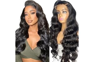 TUNFINE 13x4 Body Wave Lace Front Wig Human Hair, Perruque Femme Naturelle Brésilien Densité 180%, Natural Black Color Glueless Wig Human Hair with Pre-plucked Hairline and Baby Hair 22 Pouces (55cm)