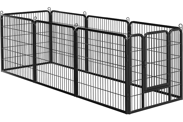 Abician Parc pour Chien en 8 Panneaux Cage pour Chien de 80x80 cm Enclos Chiens Chiot Lapin Rongeur avec Porte Clôture pour Chiens en Métal