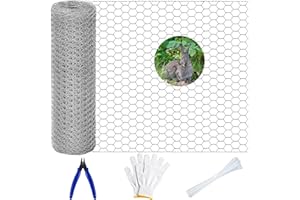 ERZEKRIM Malla Conejera Alambre Hexagonal Galvanizada 40cm x 6m Mallas Para Gallinero para bricolaje y decoración del hogar, con Mini Alicates de Corte y 1 Par de Guantes
