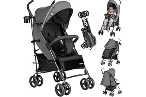 Tulano Davos 35 | Buggy Kinderwagen ab 6 Monate bis 4 Jahre | PU-Räder | XXL-Verdeck | 5-Punkt-Gurt | Faltbar | Fußsack, Moskitonetz, Getränkehalter | EN 1888 | bis 22 kg | Grau