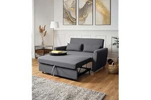 Bravich Dahlia Grey 2 Seater Pull Out Sofa Bed | Compact Double Sleeper Sofa Bed with Storage Space | Modern Linen Fabric Convertible Couch for Small Spaces, Living Room, Guest Room | 140cm