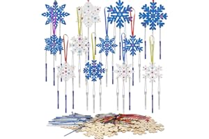WEDNOK 12 Stück Schneeflocke Windspiel Bastelset Holz Schneekristall Basteln Kinder Schneeflocke Bastelhandwerk zum Bemalen Eiskristalle Kreativsets für Mädchen Jungen Weihnachten Winter