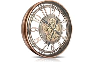 DORBOKER Real Moving Gears Wall Clock Large Modern Metal Clocks for Living Room Decor, Industrial Steampunk Unique Vintage Rustic Decorative Clock for Home Farmhouse Office, 53.5cm Red Copper Arabic