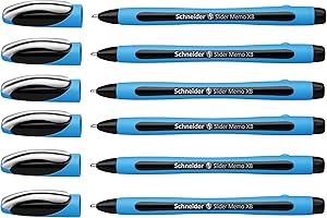 Schneider Slider Memo XB - Penna a sfera con cappuccio, tratto XB, made in Germany, 6 pezzi, colore: Nero