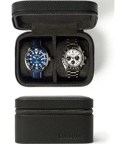 TAWBURY Lederen Horlogedoos voor Reizen met Opbergvak - Horlogekastje voor 3 Horloges - Modern - Zwart
