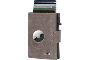 Marc Peter® Chicago skórzany portfel Push Air Slim – Airtag portfel z kieszenią na monety – ochrona RFID, mały mini portfel skórzany, szary, MINI MÜNZFACH MIT AIRTAG FACH, Casual