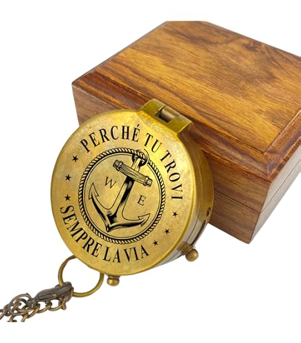 Bussola personalizzata con incisione, motivo a scelta e testo desiderato, diversi disegni in ottone in pelle, idea regalo (lucido/lucido