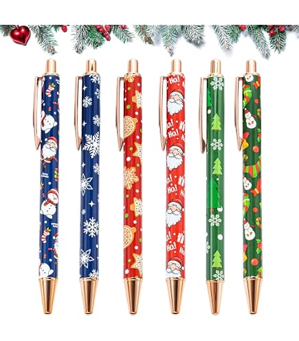 VEYLIN Weihnachts-Kugelschreiber Set – 8 Stück, 6-in-1 Farben, Mit Süßen Figuren Wie Weihnachtsmann & Rentier