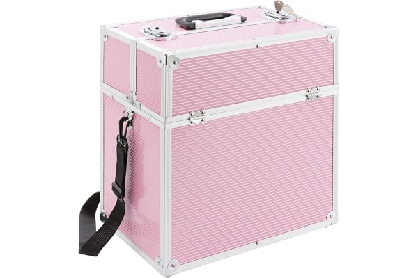 Arebos Valise cosmétique | 26L | Sangle de Transport Incluse | 13 Compartiments | Serrure et clé incluses | compartimentage Individuel grâce à 8 séparateurs | 39 x 36 x 23 cm Rose