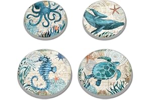 Walarky Underwater World Round Metal Hob Covers 4-Piece Stove Plate Cooker Hob Covers for Cookers Top Burner Protector Kitchen Cookware Accessories Modern Cooktop Kitchen Decor