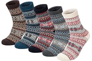 Chalier Finery 5 Pares Calcetines Térmicos de Lana para Mujer, Calcetines de Invierno Colores para Senderismo y Correr, Regalos de Cumpleaños