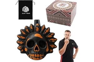 JINFANSHURICH Aztec Death Whistle - Réplica histórica de efectos de sonido espeluznante, coleccionable, incluye bolsa de almacenamiento e instrucciones (naranja y negro)