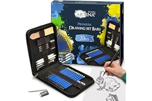 Artina Set de lápices de dibujo Bari de 33 piezas con estuche - Set con diferentes lápices, carbón, goma de borrar, sacapuntas etc.