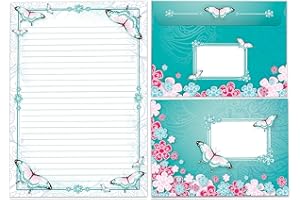 ‎LIMONIA Briefpapier-Set Briefblock zum Ausmalen mit Umschlag für Mädchen Kinder Schmetterlinge Blumen (Block A5 mit 25 Blätter + 15 Umschläge)
