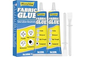 WONSHINE 120 ml Fabric Glue Strong, Material Glue for Fabric, Clothes, Leather, Upholstery, Cotton, Flannel, Denim, Polyester, Badges, Doll, Washable, Clear, Waterproof, Flexible, 2 Pack