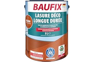 BAUFIX Lasure déco longue durée acajou, satinée brillante, 5 litres, Lasure pour bois, Lasure de protection du bois, pour intérieur et extérieur, pour nombreux bois de résineux/feuillus
