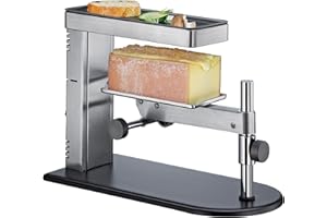 ‎SPRING SPRING Raclette Ofen, Schweizer Raclette-Gerät, Edelstahl, individuelle Temperatur, mit antihaftbeschichteter Grillplatte, inklusive Käseschaber, Käse Schmelzer, 36×17×25cm