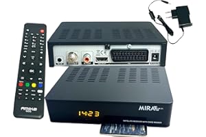 Amiko MIRA3 HD Sat Receiver mit Aufnahmefunktion, Kartenslot, Timeshift, HDMI, PVR, USB, WiFi, AAC-LC, SCART, Coaxial - Sat Receiver HD für Satelliten, Sat Receiver mit 12V Netzteil + HDMI Kabel M@tec