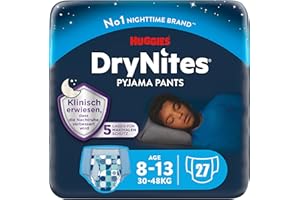 ‎HUGGIES Huggies DryNites hochabsorbierende Nachtwindeln bei Bettnässen, für Jungen 8-13 Jahre (30-48 kg), 27 Stück (3 x 9 St.), Windel-Pants