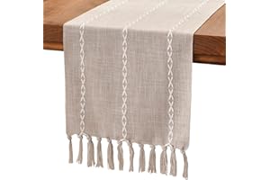 Wracra Baumwoll Leinen Tischläufer Bauernhaus Stil Kaffee Tischläufer 180cm mit Handquasten für Partys, Esszimmer-Dekorationen, Dessert-Tischdekoration(Leichter Kaffee, 180cm)