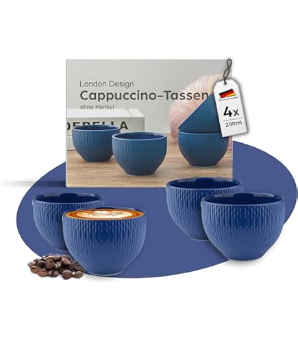 Pheniox Cappuccino Barista Cup Set - 2 x 180 ml | High-quality Latte Art Cups Made of Porcelain - Coffee Cups without Lever | Timeless, Modern Design - Dishwasher Safe, Gift for