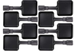 ‎PIEBERT 8x Raclette Pfännchen 23178 10x10cm, Griff Extra Lang, Universell für Raclettes (Maße siehe Text)