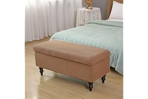 Highdi Stretch Ottoman Cover Rectangle, Soft Elastic Ottoman Slipcover Folding Ottoman Storage Bench Covers Washable Footstool Protector Covers for Living Room (90-120cm,Camel)
