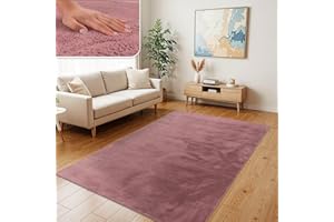 TT Home Tappeto Soggiorno Moderno a Pelo Corto - Morbido e Antiscivolo, Lavabile, per Camera da Letto, in Finta Pelliccia, Colore:Malva Rosa, Dimensione:100x200 cm