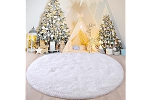 VOFUSHON Pluszowy, okrągły dywan do sypialni, Shaggy, kolorowy, batik, puszysty, aksamit, nowoczesny dywan do wnętrz, długie włosie, futro, przytulny dywanik przed łóżko, sofę, mata (biały, 120 x 120 cm)