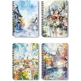 Vintage Sonbahar Şehir Temalı 4'l&uuml; Defter Seti - A5 Boyut, &Ccedil;izgisiz, Tel Spiralli - G&uuml;nl&uuml;k, Ajanda, Okul ve Hatıra Defteri