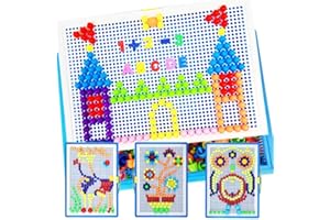 Elezeal 380 pcs Mushroom Nails Pegboard Creative Puzzle Blocks Mix Colourful Building Bricks Educational DIY Mosaic Toys for Kids Toddlers Birthday Gift for Boys Girls