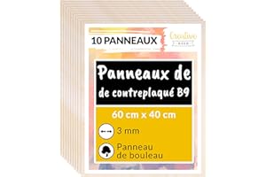 Creative Deco 10 x Contreplaqué 3mm | 600 x 400 x 3mm (+/- 2mm) | Planche Bois Brut Bouleau | Panneau Feuille Découpe Laser | Bois pour Pyrogravure, Gravure, Cricut, Maquette