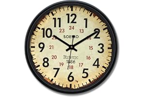 Amazon Brand - Solimo 12-inch Plastic & Glass Wall Clock - Rustic Regency (Silent Movement), Black