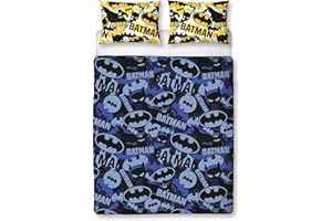 Character World - Copripiumino matrimoniale ufficiale Batman, motivo mimetico, double-face, colore: blu e giallo