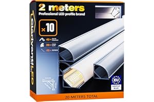 ClarivantiLED 2m×10 Profilé Aluminium Profile Alu pour Ruban LED Diffuseur Goulotte LED Profilé 45° Support LED Étanche Cache Corniche Plinthe Profilé Aluminium Profile Angle