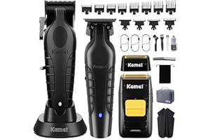 KEMEI Juego de Maquina de Cortar Pelo Hombre y Afeitadora Electrica Hombre con cabezales de repuesto, Trimmer con Hoja en T, 11 Peines Guía, KM-2299, KM-2296, KM-1102