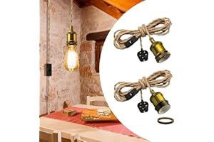 WRPACTTG Hemp Rope Pendant Lights, 2PCS Rustic Plug in Pendant Light Fitting,510 CM Vintage Hanging Lights Kit with Plug,Brass E27 Lamp Holder Retro Plug in Ceiling Light Fixture,DIY Lampshade,for Farmhouse
