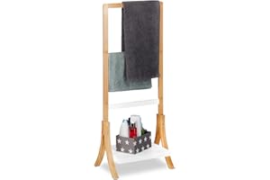 Relaxdays Bamboo Towel Rack with Shelf & 3 Towel Rails, Freestanding Towel Holder, 103x41x28cm, Natural/White