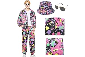 HARNYLOOM 80s 90s Fancy Dress Costume Men Women Adults, Shell Suit Rave Tracksuit Retro Outfit Jacket Hip Hop Rapper Disco Accessories Carnival Halloween Party