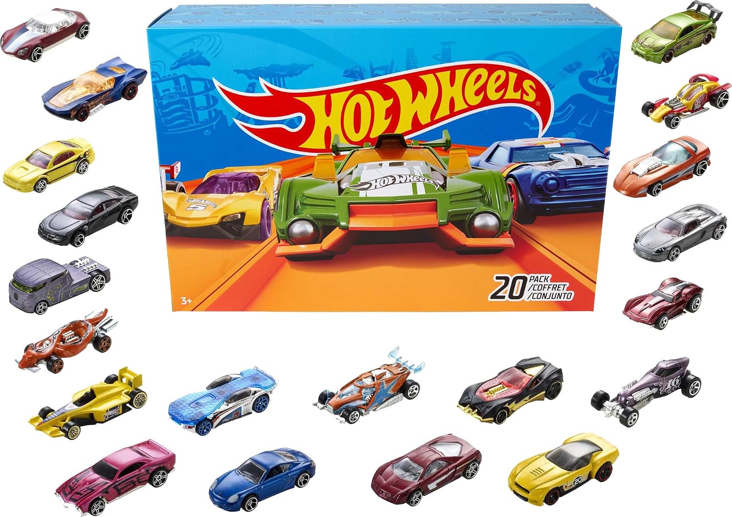 Hot Wheels 20-pack (stijlen kunnen variëren) | Set van 20 speelgoedauto's of -trucks op schaal 1:64 om mee te spelen of neer te zetten, directe collectie, DXY59