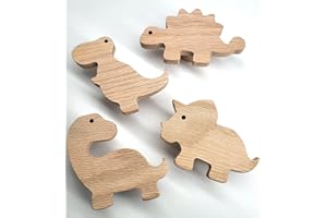 PLT Dinosaurier Griffe für Kindermöbel aus unbehandeltem Eichenholz, Knauf, Kommode, Schrank, Schublade, Tür, Kinderzimmer, Geschenk (4, Brachiosaurus, Triceratops, Tyrannosaurus, Stegosaurus)