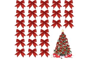 MOTONG 24 Stück Weihnachtsbaum Deko Schleifen Weihnachten Glitzer Weihnachtsbaum Schleifen Weihnachtsbaumschmuck für Familienfeiern Hochzeit Feierlichkeiten Party Dekoration Weihnachten Urlaub (Rot)