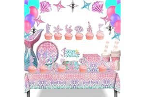 Aszaui 120PCS Ensemble de Vaisselle de Fête Sirène Anniversaire, Décorations Anniversaire pour Fille, Fête de Sirène Décoration Anniversaire 20 Invités